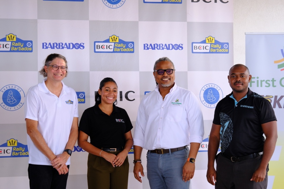 From left: Neil Barnard, Event Director, BCIC RB26, Alexandra Leacock, Branch Manager, BCIC Barbados, Rodney Mayers, Area Manager, First Citizens and BTMI Sports Manager Kamal Springer